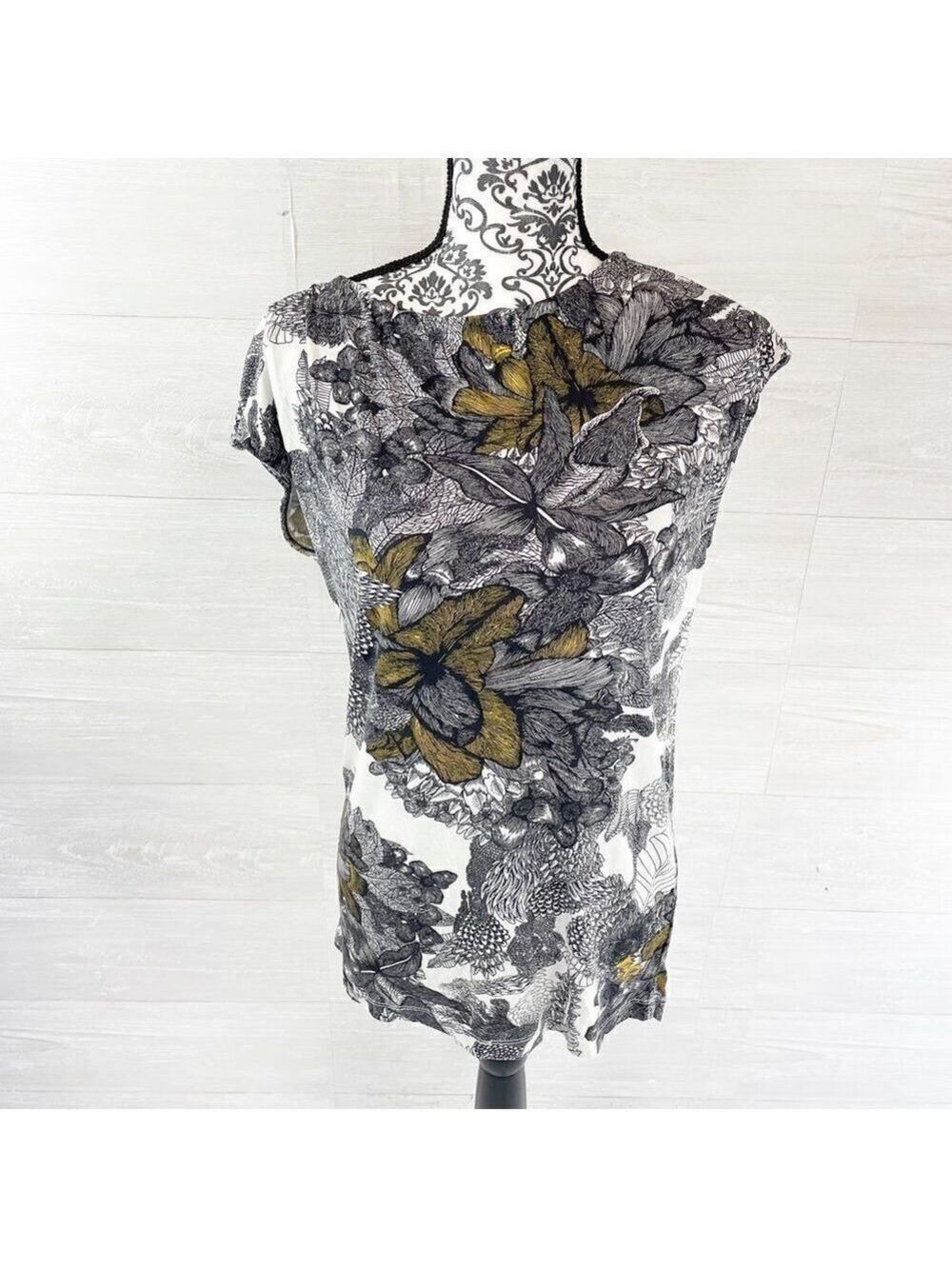 Saloni Floral Brushstroke Capped Sleeve Silk Top